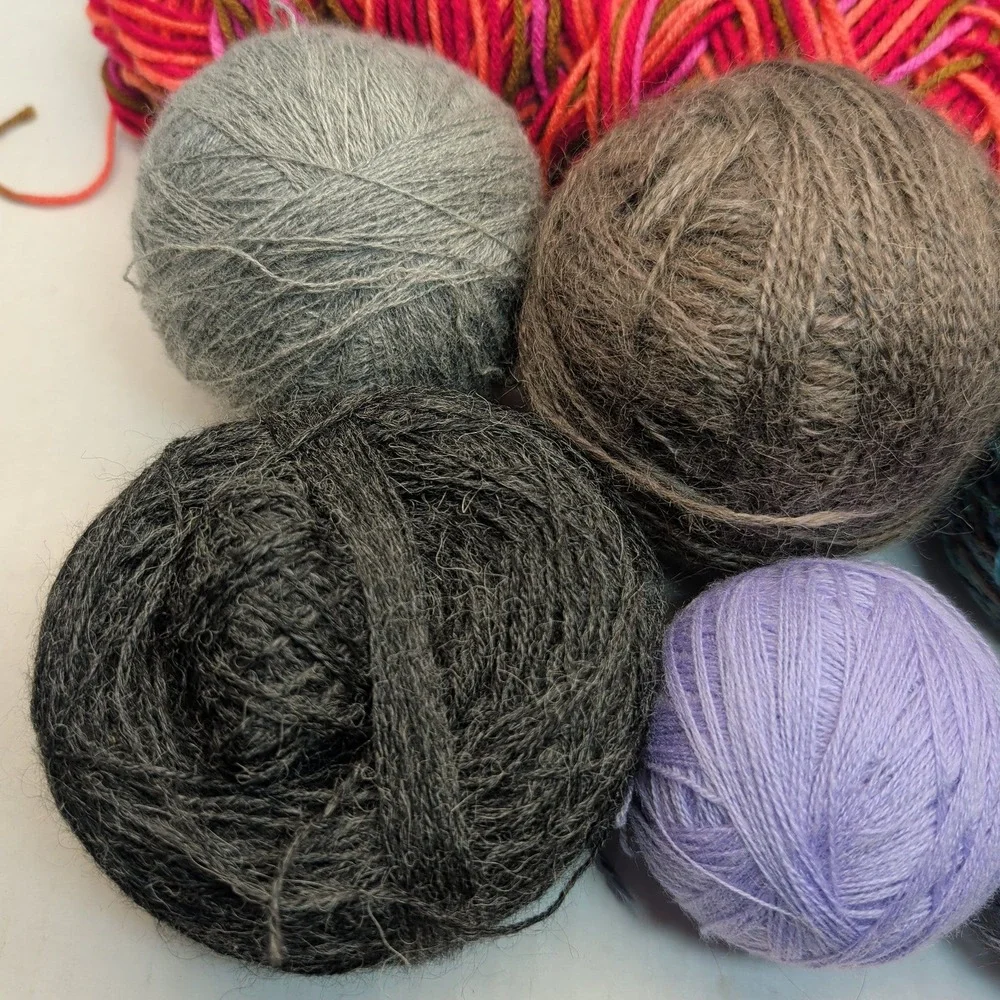 Remnant Yarn Lot 13pc Mixed Colors Weights Textures Unknown Brand Appx 3 lb
